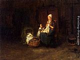 A Mother And Her Children In An Interior by Bernard de Hoog